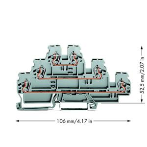 WAGO 870-551 Doorgangsklem 3-etages 5 mm Spanveer Toewijzing: L, L, L Grijs 50 stuk(s)