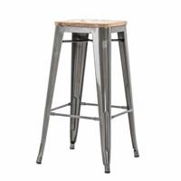 Legend Metalen barkruk industrieel metaal - met houten zitting - 77 cm