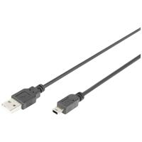 USB 2.0 aansluitkabel, type A - mini B (5pin) St/St, 3.0m, USB 2.0 compliant, bw