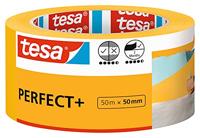 tesa Perfect+ Afplaktape - schilderstape gemaakt van dun washi papier voor nauwkeurig afplakken - geschikt voor binnen - 50 m x 50 mm,oranje