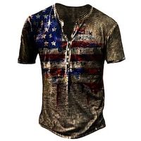 Grafische prints Amerikaanse vlag Nationale vlag Sport Modieus Ontwerper Voor heren Uniseks 3D-afdrukken T-shirt Henley-shirt Buiten Straat Dagelijks T-shirt Aangepaste afdruk Zwart Leger Groen Korte Lightinthebox