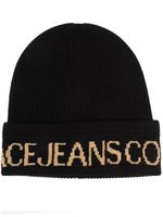 Versace Jeans Couture bonnet nervuré à logo en intarsia - Noir