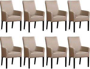 Set van 8 Taupe leren landelijke eetkamerstoelen Just - Toledo Leer Khaki (taupe leer)