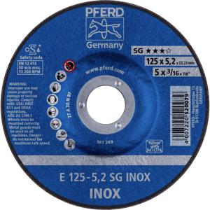 PFERD 62212523 E 125-5,2 SG INOX Afbraamschijf gebogen Diameter 125 mm Boordiameter 22.23 mm RVS 10 stuk(s)