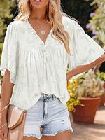 Plain Loose Casual V Neck Shirt - thumbnail