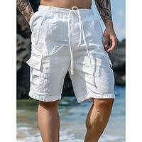 Voor heren Korte broek Linnen korte broek Zomer korte broeken Strandshorts Trekkoord Elastische taille Meerdere zakken Effen Knielengte Buiten Strand Hawaii Casual Leger groen Zwart Inelastisch Lightinthebox