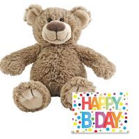 Verjaardag cadeau knuffelbeer 40 cm met XL Happy Birthday wenskaart - thumbnail