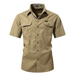 Voor heren Overhemd Zomer overhemd Overhemd met knopen Normaal shirt Werkhemden Zwart blauw khaki Leger Groen Grijs Korte mouw Effen Revers Feestdagen Vakantie Zak Kleding Modieus Casual Comfortabel Lightinthebox