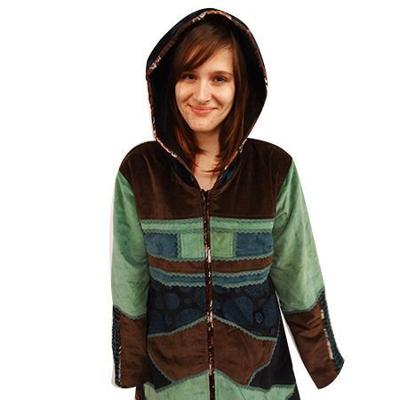 Fluwelen winterjas vrouwen patchwork Turquoise, maat L - L Fluwelen winterjas vrouwen patchwork Turquoise, maat L - L