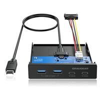 GRAUGEAR GMP02, G-MP02, 4 aansluitingen, 10 Gbit/s frontpaneel, 2 x USB-C + 2 x USB-A USB 3.2 Gen2 HUB, frontpaneel voor 3,5 inch schacht, USB 3.2 Gen2 Key A 20-pins header, metaal