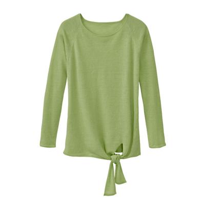 Luchtige linnen pullover met bindsluiting, avocado 44/46