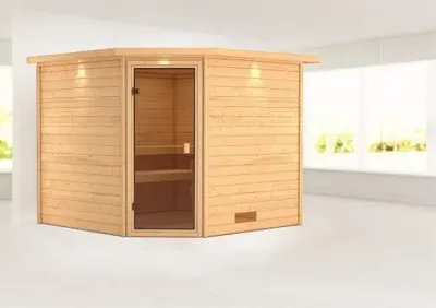 Karibu | Leona Sauna met Dakkraag | Bronzeglas Deur Karibu | Leona Sauna met Dakkraag | Bronzeglas Deur
