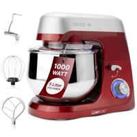 Clatronic Keukenmachine KM 3709, 1000W, 5L, rood - incl. haak & garde, spatbescherming met navulopening, roestvrij staal, metaal, kunststof