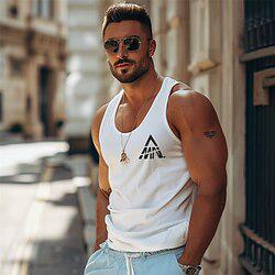 heren 100% katoen grafisch t-shirt brief mode outdoor casual t-shirt ondershirt t-shirt top straat casual dagelijkse t-shirt wit blauw mouwloos shirt met ronde hals lente- en zomerkleding Lightinthebox