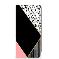 Samsung Galaxy A41 Stand Case Zwart Roze Vormen - thumbnail