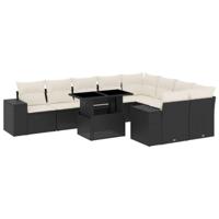 vidaXL 10-delige Loungeset met kussens poly rattan zwart