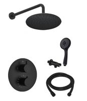 Saniclear Nero inbouwregendouche 30cm rond met wandarm en 3 standen handdouche zwart mat - thumbnail