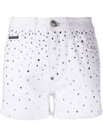 Philipp Plein short orné de cristaux à patch logo - Blanc - thumbnail