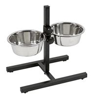 Kerbl Pet Kerbl Voederbaar inclusief roestvrijstalen nappen, traploos verstelbare voederbak voor honden, 2 x 1800 ml, hoogte 43 cm, zwart