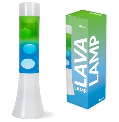 Fisura Lava Lamp Mini - Witte Basis En Gradiënt Fles Met Transparante Vloeistof En Witte Lava