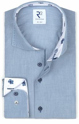 R2 Amsterdam Heren Overhemd Lichtblauw Bloem Contrast Twill Modern Fit