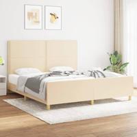 vidaXL Bedframe met hoofdeinde stof crèmekleurig 180x200 cm, bed, ledikant, tweepersoonsbed, slaapmeubel, bedbodem, bedden, slaapmeubels