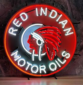 Red Indian Motor Oils Neon Verlichting Met Achterplaat - 60 x 60 cm