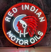 Red Indian Motor Oils Neon Verlichting Met Achterplaat - 60 x 60 cm - thumbnail