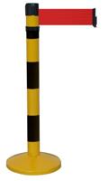 Paal zwart/geel standaard basis - riem 4 m/100 mm rood