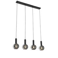 QAZQA - Art Deco Art Deco hanglamp zwart met smoke glas 4-lichts - Josje | Woonkamer | Slaapkamer | Keuken - Glas Langwerpig - E27 Geschikt voor LED - Max. 4 x 25 Watt