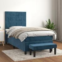 vidaXL Boxspring met matras fluweel donkerblauw 90x190 cm
