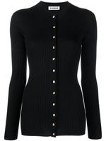 Jil Sander cardigan nervuré à col rond - Noir