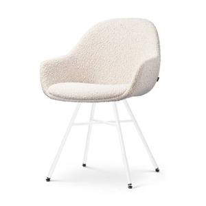 Nolon Noa-Mae Eetkamerstoel Bouclé Beige - Armleuning - Witte Poten