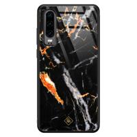 Huawei P30 glazen hardcase - Marmer zwart oranje
