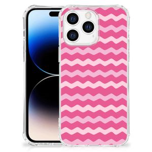 Apple iPhone 14 Pro Max Doorzichtige Silicone Hoesje Waves Pink