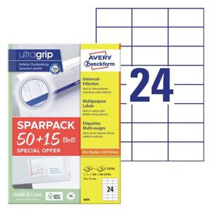 Avery-Zweckform 6605 Universele etiketten 70 x 37 mm Papier Wit 1560 stuk(s) Permanent hechtend Laser (kleur), Laser (zwart/wit)