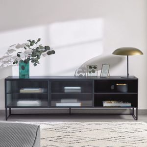 Kave Home TV-meubel Trixie Zwart metaal met glas, 180cm