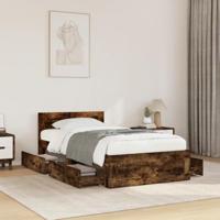 vidaXL Bedframe met hoofdbord bewerkt hout gerookt eiken 75x190 cm, bed, bed ombouw, boxspring, bedbodem, slaapkamermeubel, twijfelaar bed