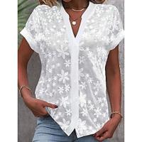 Overhemd Kanten overhemd Blouse Geklede topjes Dames 6 wit Wit Effen Kant nappi Straat Dagelijks Basic Modern V-hals Normale pasvorm S Lightinthebox