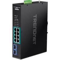 TRENDnet TI-PGM102 Gigabit PoE+ Switch Industrial 10 poorten, temperatuurbereik -20° - 65°C (-4° - 149°F), DIN-rail, 50-55V DC, 8 Gigabit PoE+, 2 x SFP Gigabit
