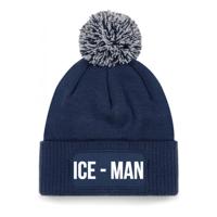 Ice-man muts met pompon - unisex - one size - navy - apres-ski muts