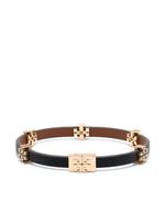 Tory Burch bracelet en cuir à plaque Double-T - Noir