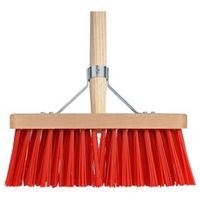 Bezem rood 28 cm met beugel en houten steel 140 cm - thumbnail