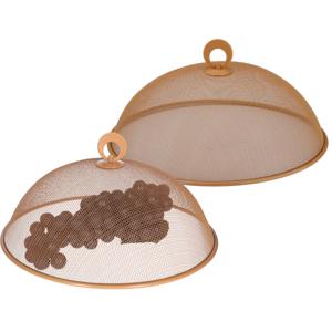 Vliegenkap/voedselkap - 2x - rond - D30 x H15 cm - oranje - buiten eten - anti insecten - metaal