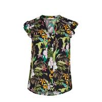 ONLY top ONLMARS met bladprint en ruches zwart/multi