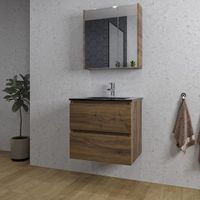 Adema Chaci Badkamermeubelset - 60x46x57cm - 1 keramische wasbak zwart - 1 kraangat - 2 lades - Spiegelkast - noten (hout) SW718696/SW761654/SW812066/SW812073 - thumbnail