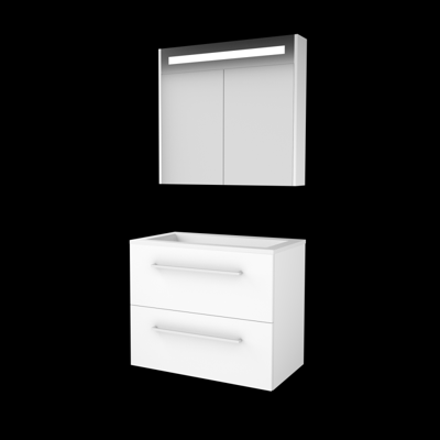 Basic Premium 46 badmeubelset met spiegelkast met geïntegreerde LED verlichting, wastafelonderkast met grepen, 2 lades en acryl wastafel zonder Basic Premium 46 badmeubelset met spiegelkast met geïntegreerde LED verlichting, wastafelonderkast met grepen, 2 lades en acryl wastafel zonder
