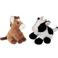 Boerderij dieren zachte pluche knuffels 2x stuks - Paard en Koe van 15 cm - thumbnail