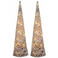 2x stuks kerstverlichting figuren Led kegel kerstboom glitter lamp 60 cm met 15 lampjes - thumbnail