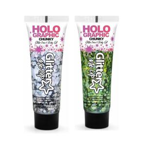 Paintglow Chunky Glittergel voor lichaam en gezicht - 2 tubes - zilver en groen - 12 ml